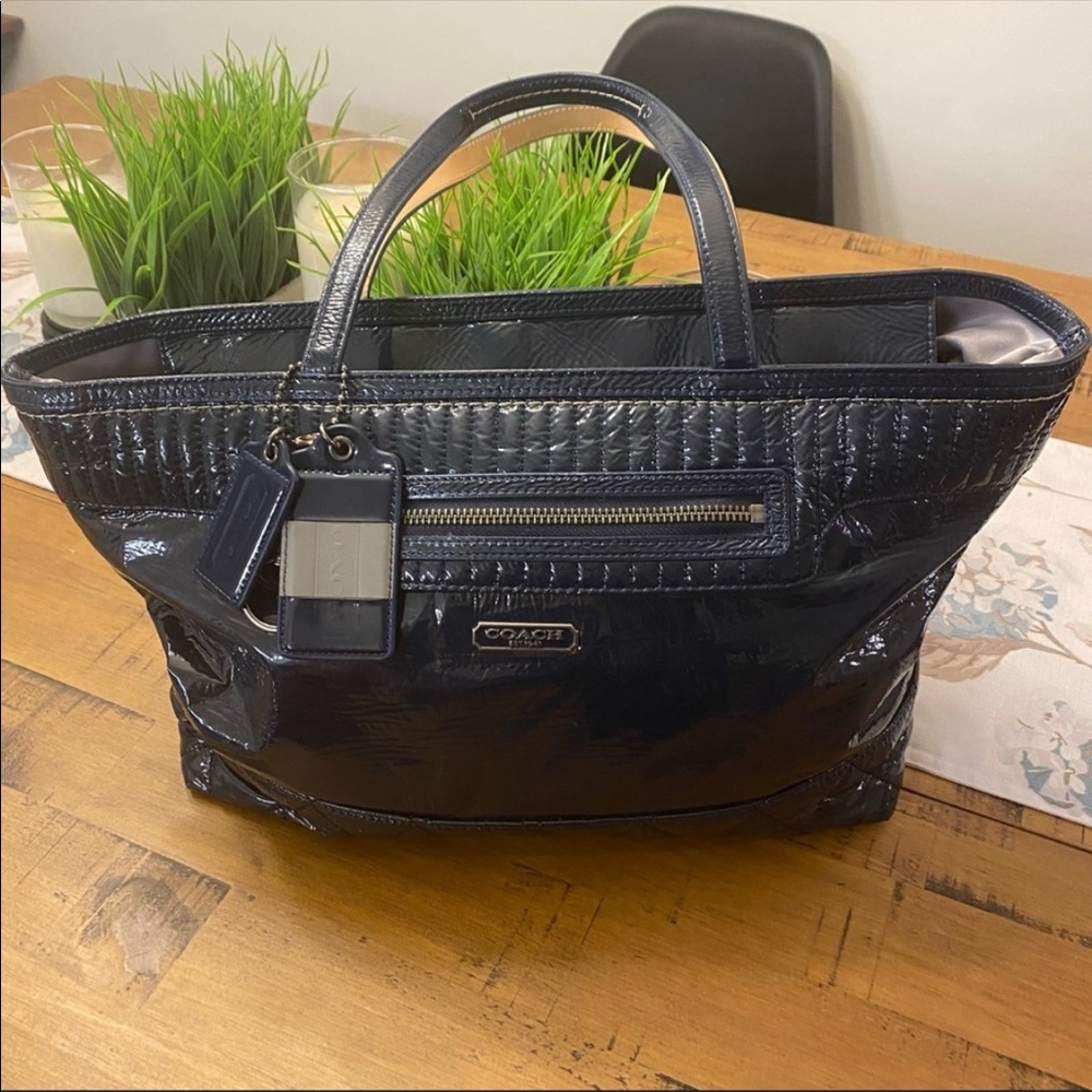 Coach Poppy Liquid Gloss Patent Leather Cobalt Blue Tote